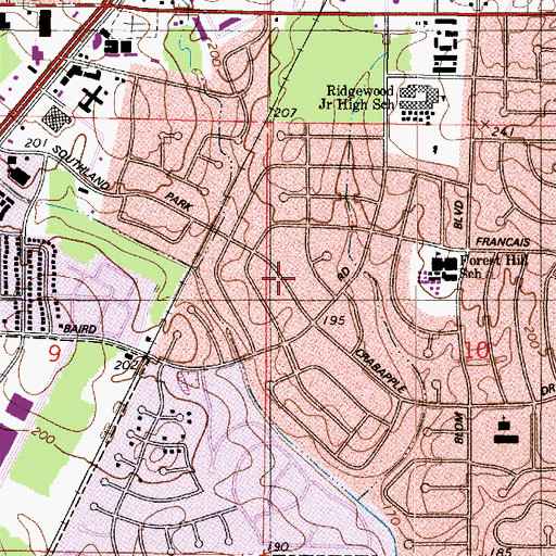 Topographic Map of Ward Seven, LA