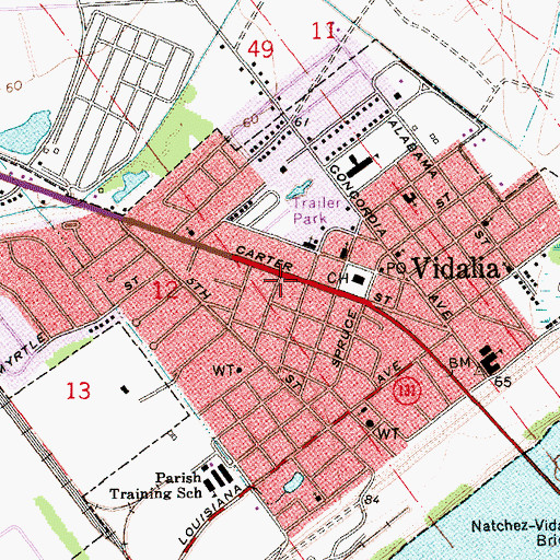 Topographic Map of Ward Three, LA