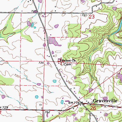 Topographic Map of Salem Church, AR