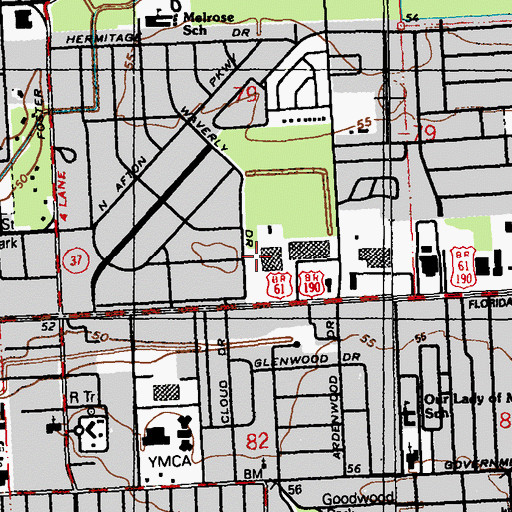 Topographic Map of Ward One, LA
