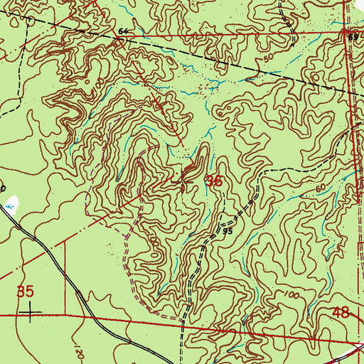 Topographic Map of Ward Five, LA
