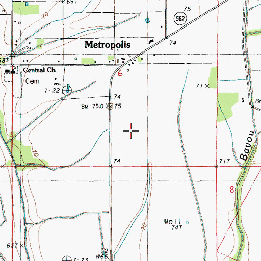 Topographic Map of Ward One, LA