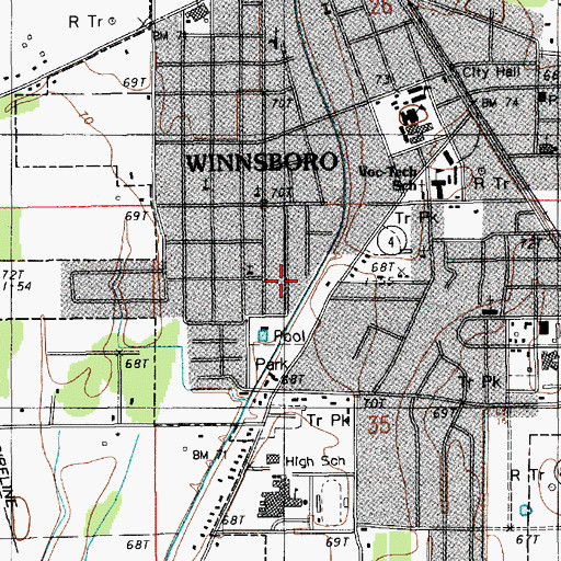 Topographic Map of Ward Seven, LA