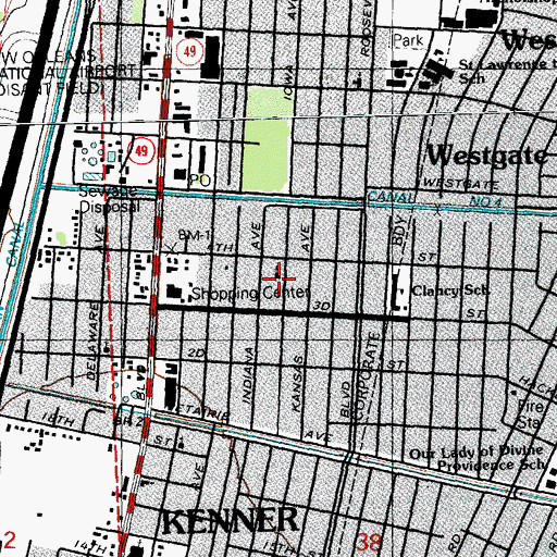 Topographic Map of Ward Nine, LA