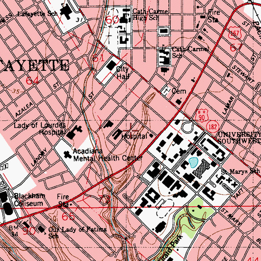 Topographic Map of Ward Three, LA