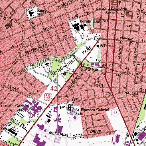 Topographic Map of Alexandria Ward One, LA
