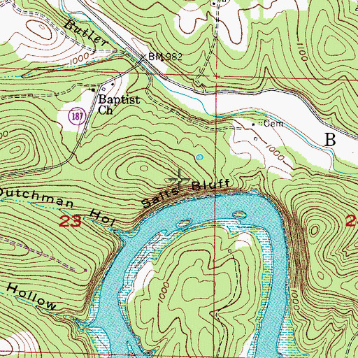 Topographic Map of Salts Bluff, AR