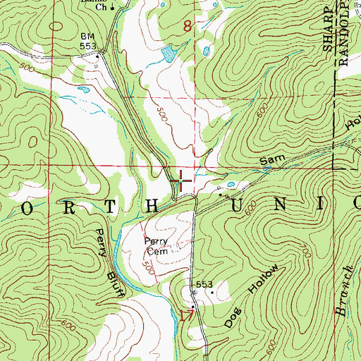 Topographic Map of Sam Hollow, AR
