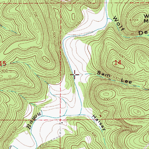 Topographic Map of Sam Lee Hollow, AR