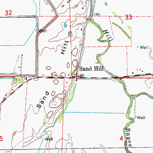 Topographic Map of Sand Hill, AR