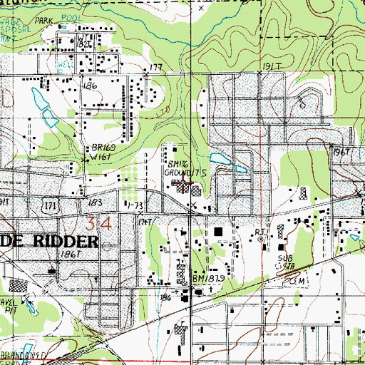 Topographic Map of East Village Shopping Center, LA