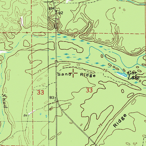 Topographic Map of Sand Ridge, AR