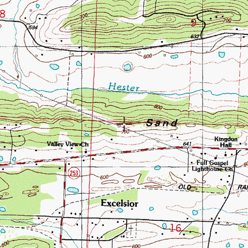 Topographic Map of Sand Ridge, AR
