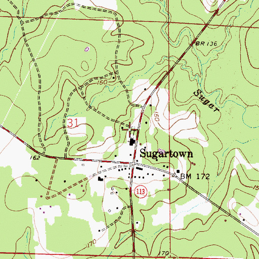 Topographic Map of Sugartown Cemetery, LA