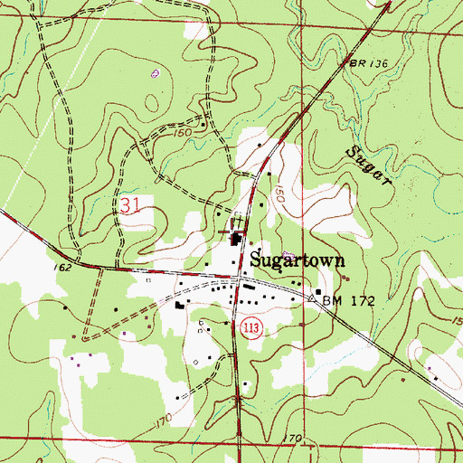 Topographic Map of Sugartown Baptist Church, LA