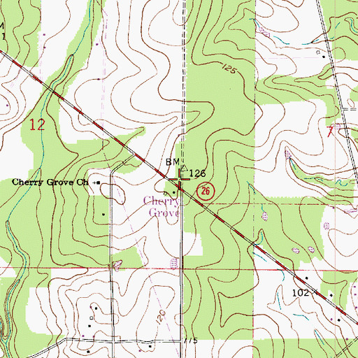Topographic Map of Cherry Grove, LA