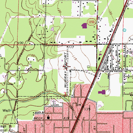 Topographic Map of Murray Airport, LA