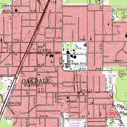 Topographic Map of Oakdale Middle School, LA