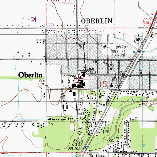 Topographic Map of Oberlin Elementary School, LA
