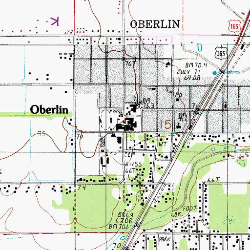 Topographic Map of Oberlin High School, LA