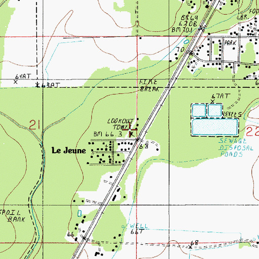 Topographic Map of Oberlin Lookout Tower, LA