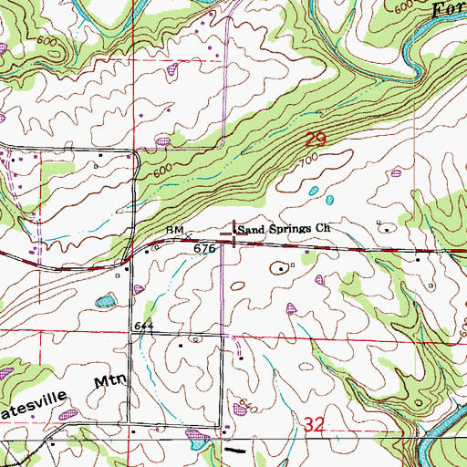 Topographic Map of Sand Springs Church, AR