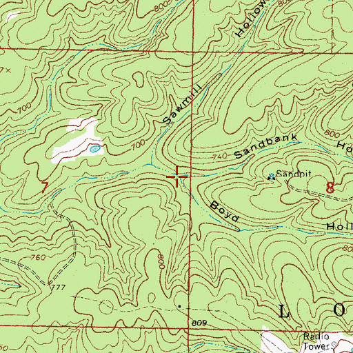 Topographic Map of Sandbank Hollow, AR