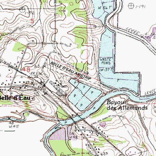Topographic Map of Belle D'Eau Airstrip, LA