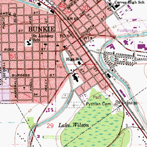 Topographic Map of Bunkie Elementary School, LA