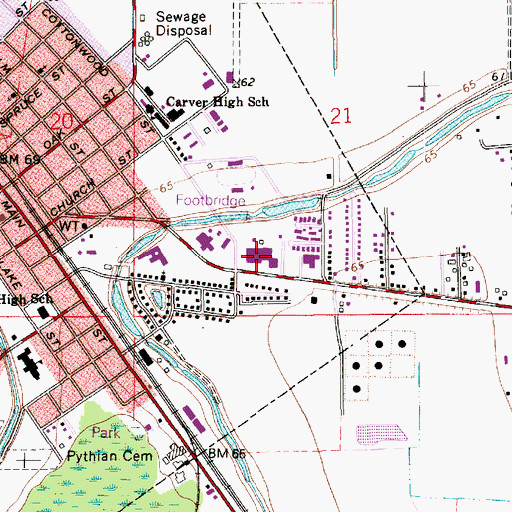 Topographic Map of Bunkie High School, LA