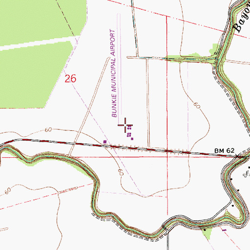 Topographic Map of Bunkie Municipal Airport, LA