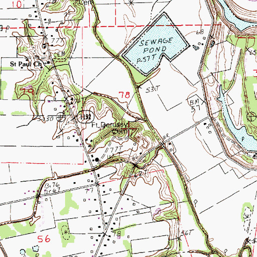 Topographic Map of Fort Derussy Cemetery, LA
