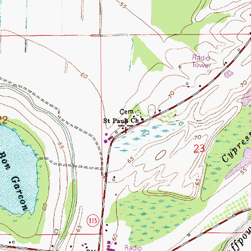 Topographic Map of Leinster, LA