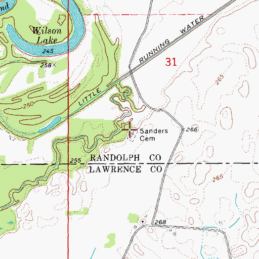 Topographic Map of Sanders Cemetery, AR