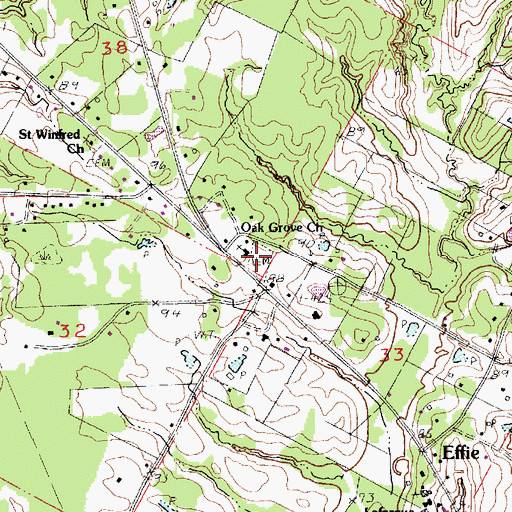 Topographic Map of Oak Grove Cemetery, LA