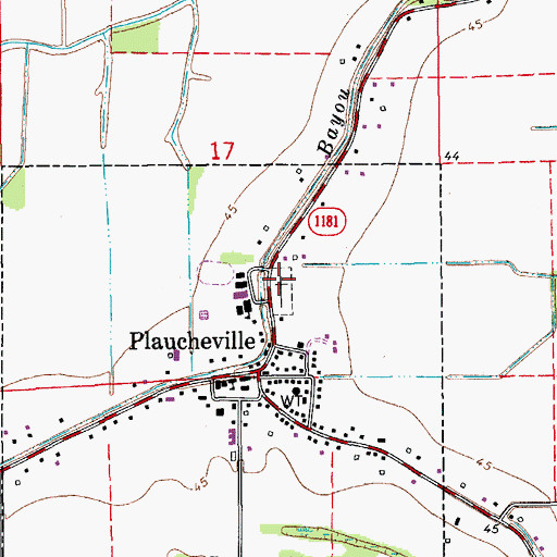 Topographic Map of Plaucheville Cemetery, LA