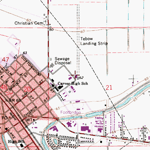 Topographic Map of Tebow Airport, LA
