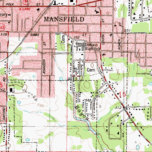 Topographic Map of De Soto Heights, LA