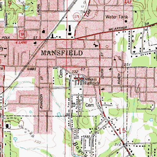 Topographic Map of De Soto Junior High School, LA