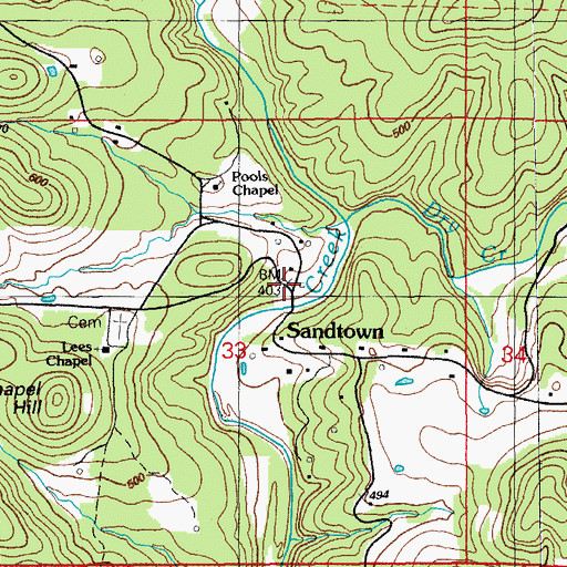 Topographic Map of Sandtown, AR
