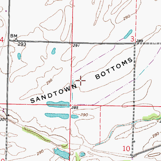 Topographic Map of Sandtown Bottoms, AR