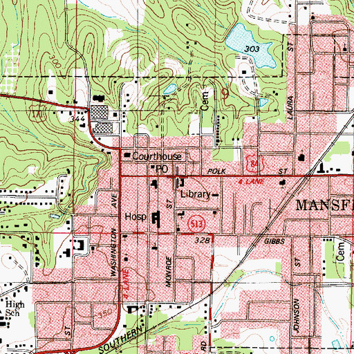 Topographic Map of First United Methodist Church, LA