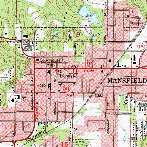 Topographic Map of Mansfield Female College (historical), LA