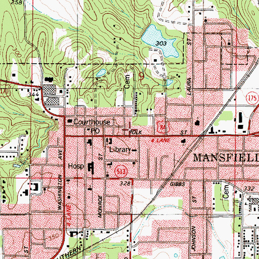 Topographic Map of Mansfield Municipal Building, LA