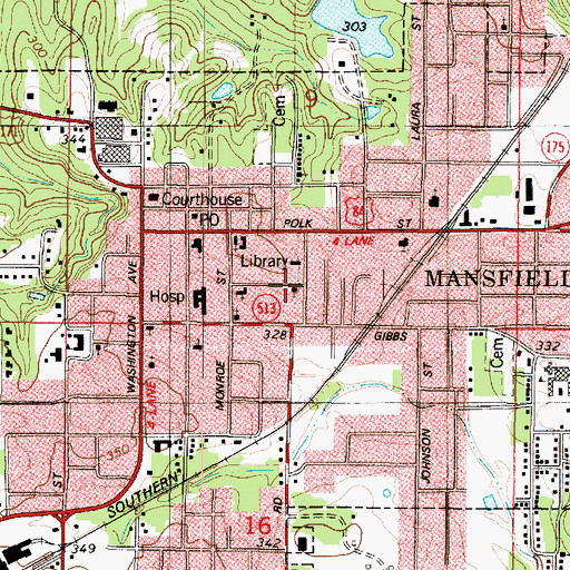 Topographic Map of Mansfield Seventh Day Adventist Church, LA
