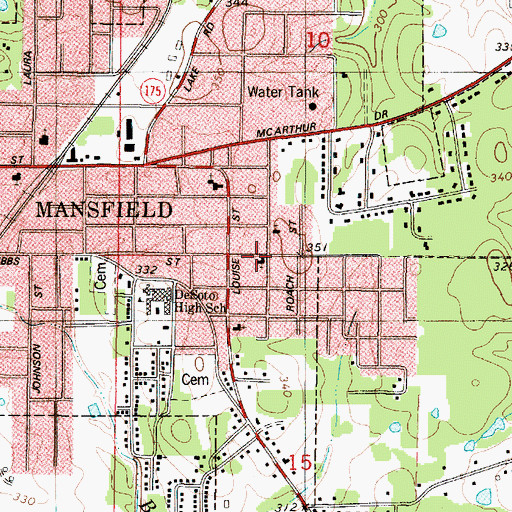 Topographic Map of New East Baptist Church, LA