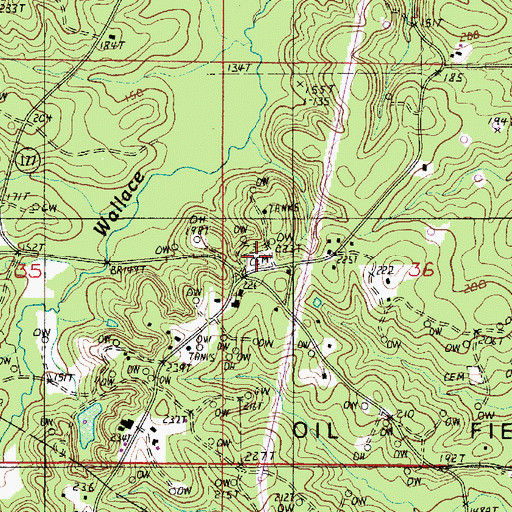Topographic Map of Wallace Cemetery, LA