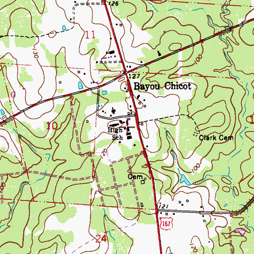 Topographic Map of Bayou Chicot Elementary School, LA