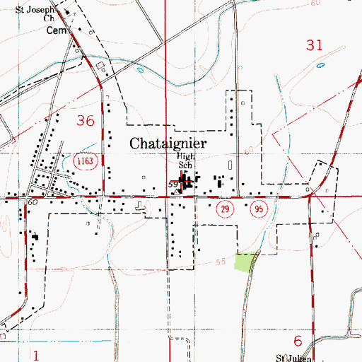 Topographic Map of Chataignier Elementary School, LA