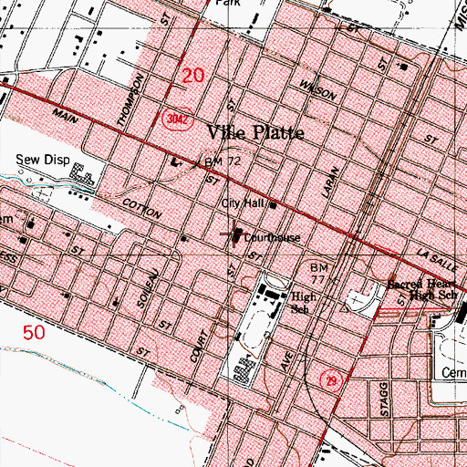 Topographic Map of Evangeline Parish Courthouse, LA